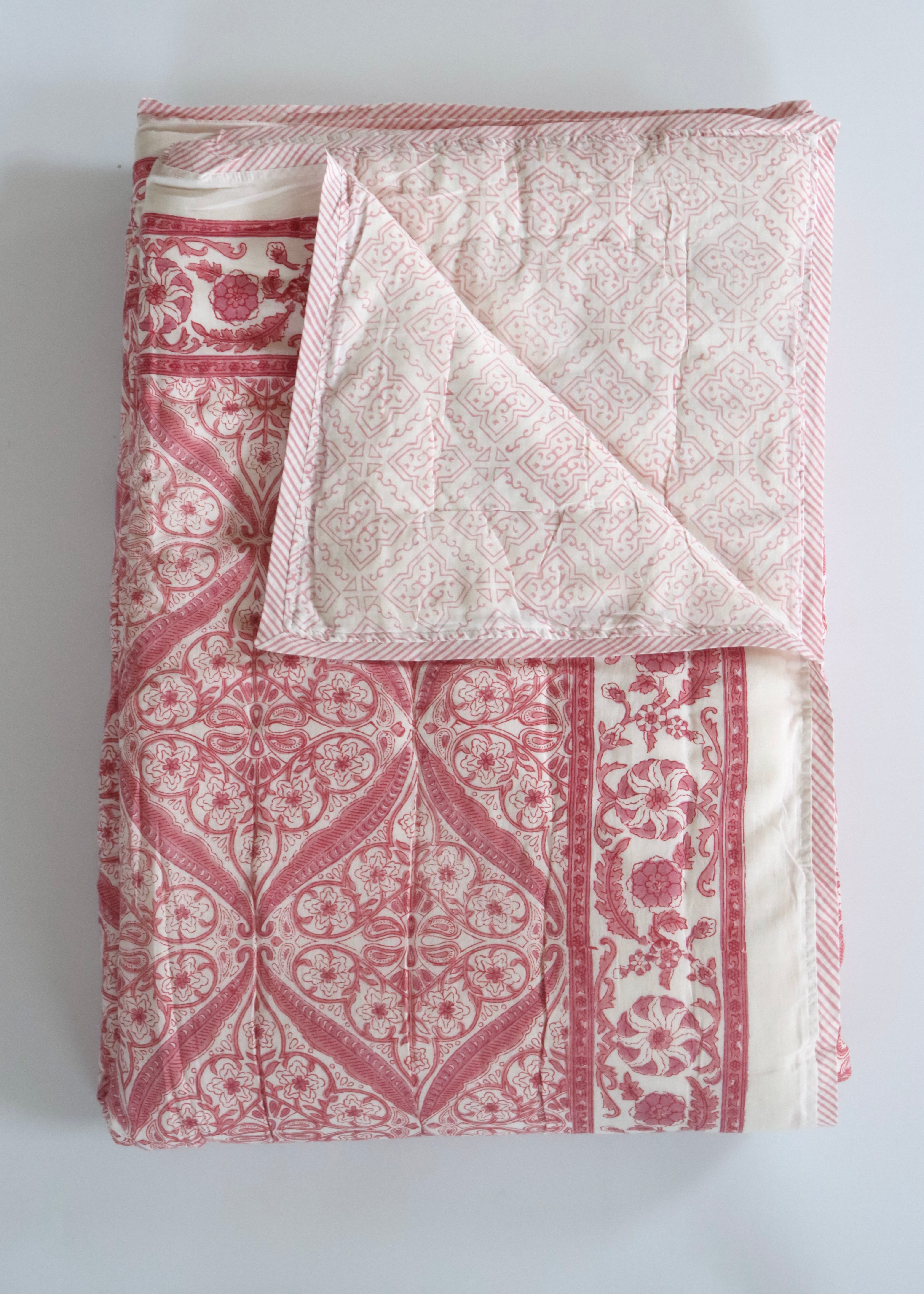 Hand Block Printed Quilt - Rose
