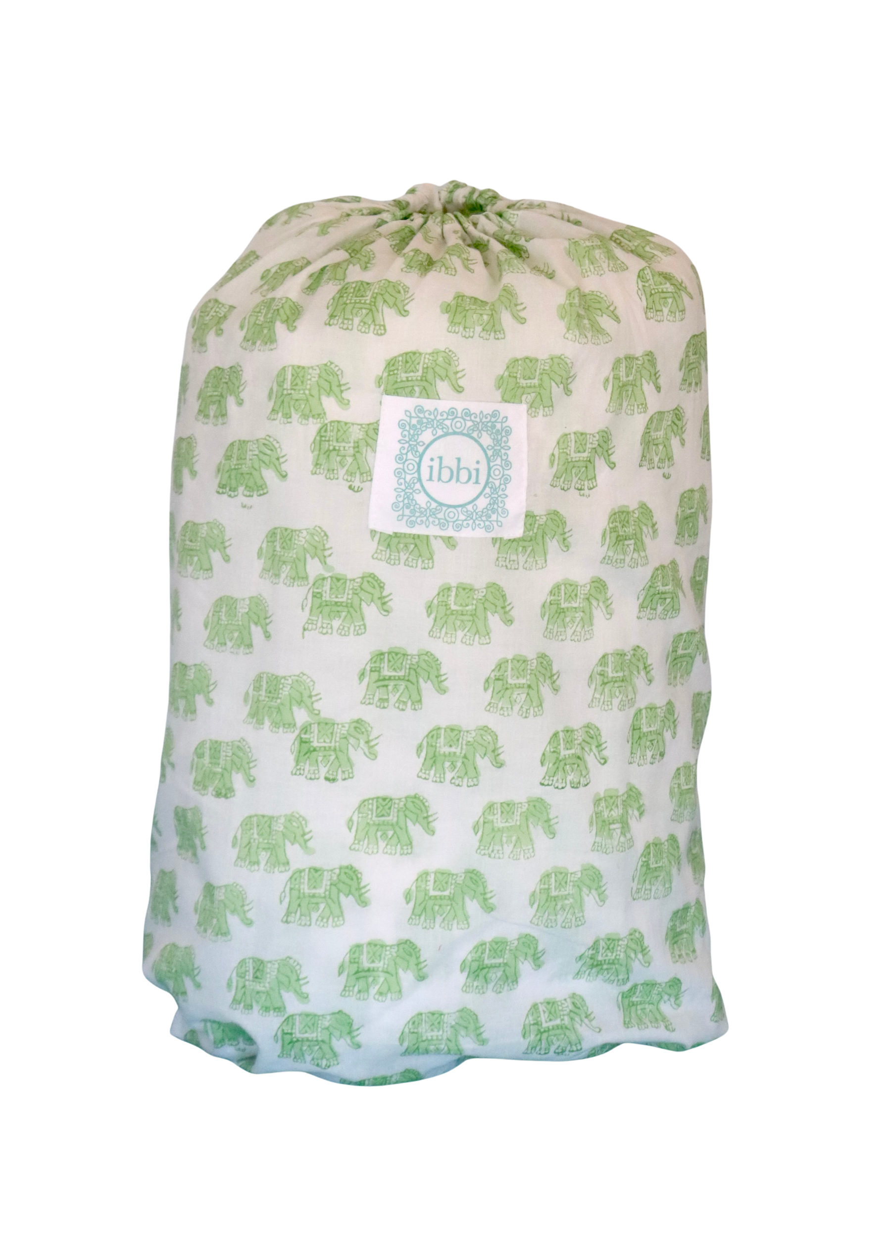 Hand Block Printed Quilt - Green Elephants- SINGLE
