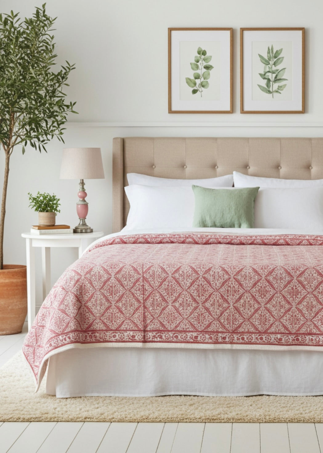 Hand Block Printed Quilt - Rose