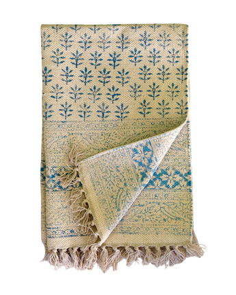 Hand Block Printed Bath Mat - Sea Blue