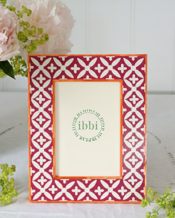 Photo Frame - Deep Claret Cross With Orange