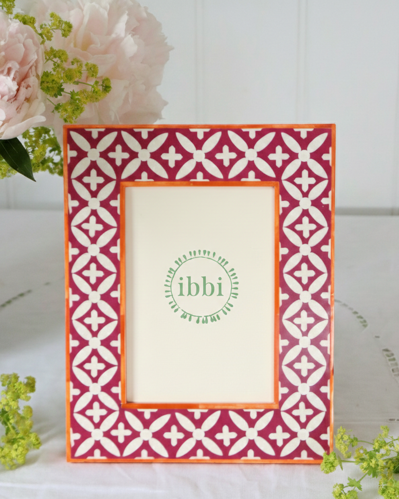 Photo Frame - Deep Claret Cross With Orange