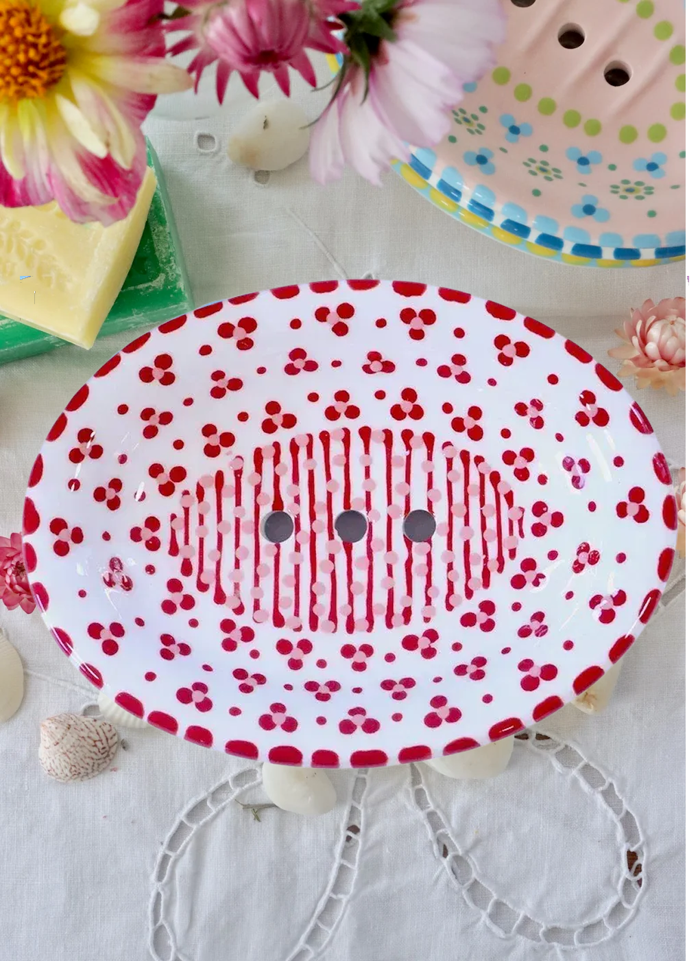 Soap Dish White & Red