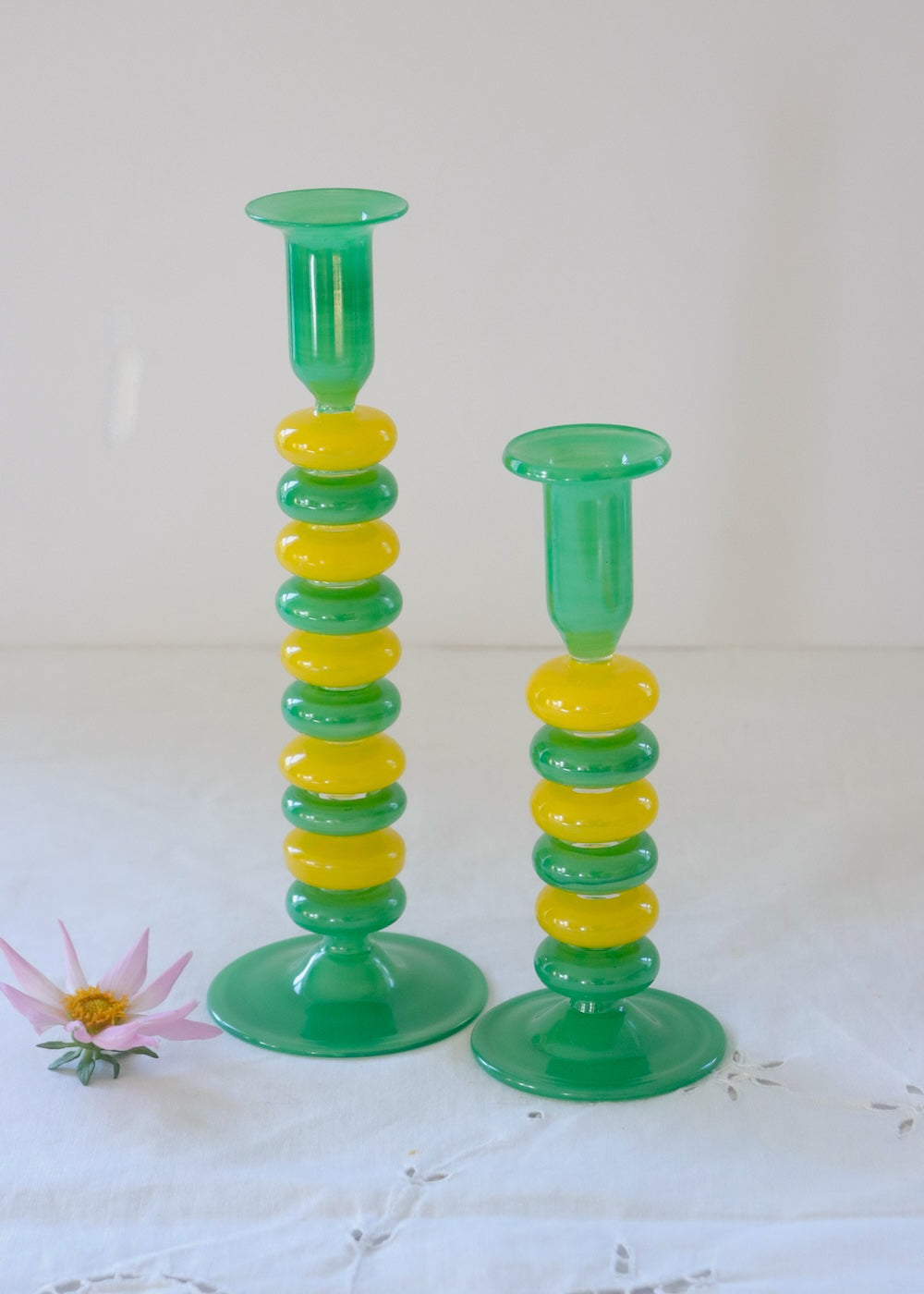 Sea Pebble Candlestick Green & Yellow - Tall