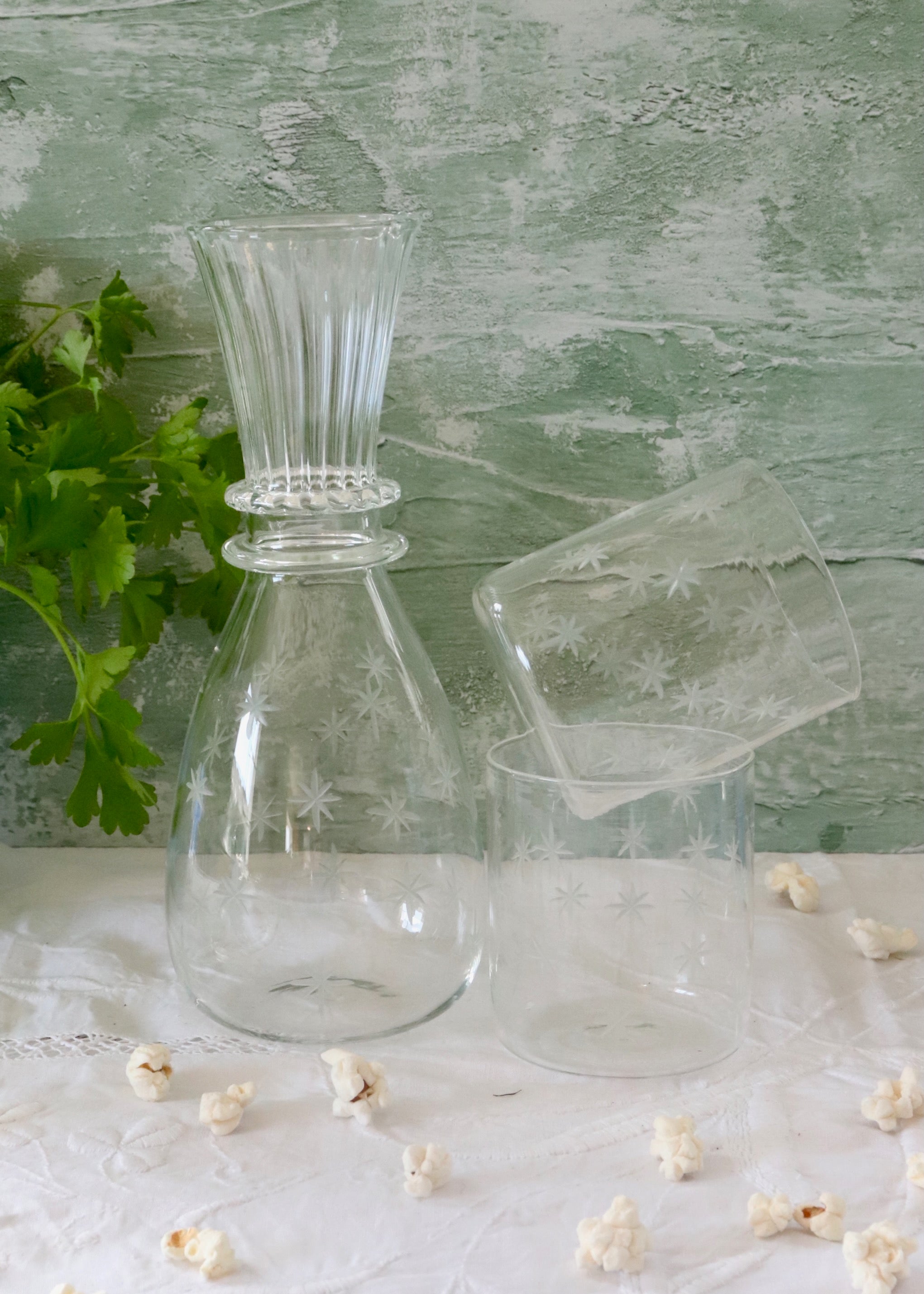 Carafe and Glass Set - Etched Glass