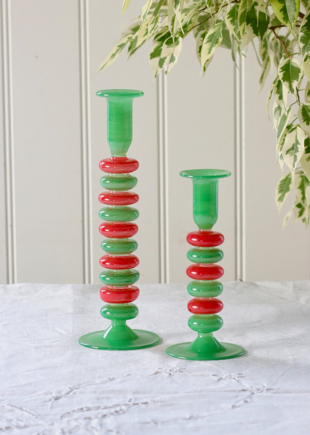 Sea Pebble Candlestick Green &  Red - Small