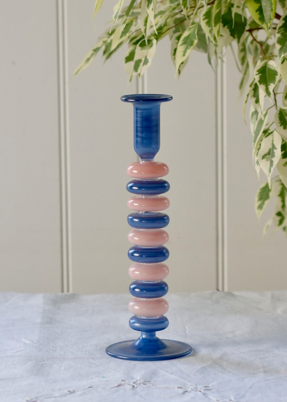 Sea Pebble Candlestick Blue & Pink - Tall