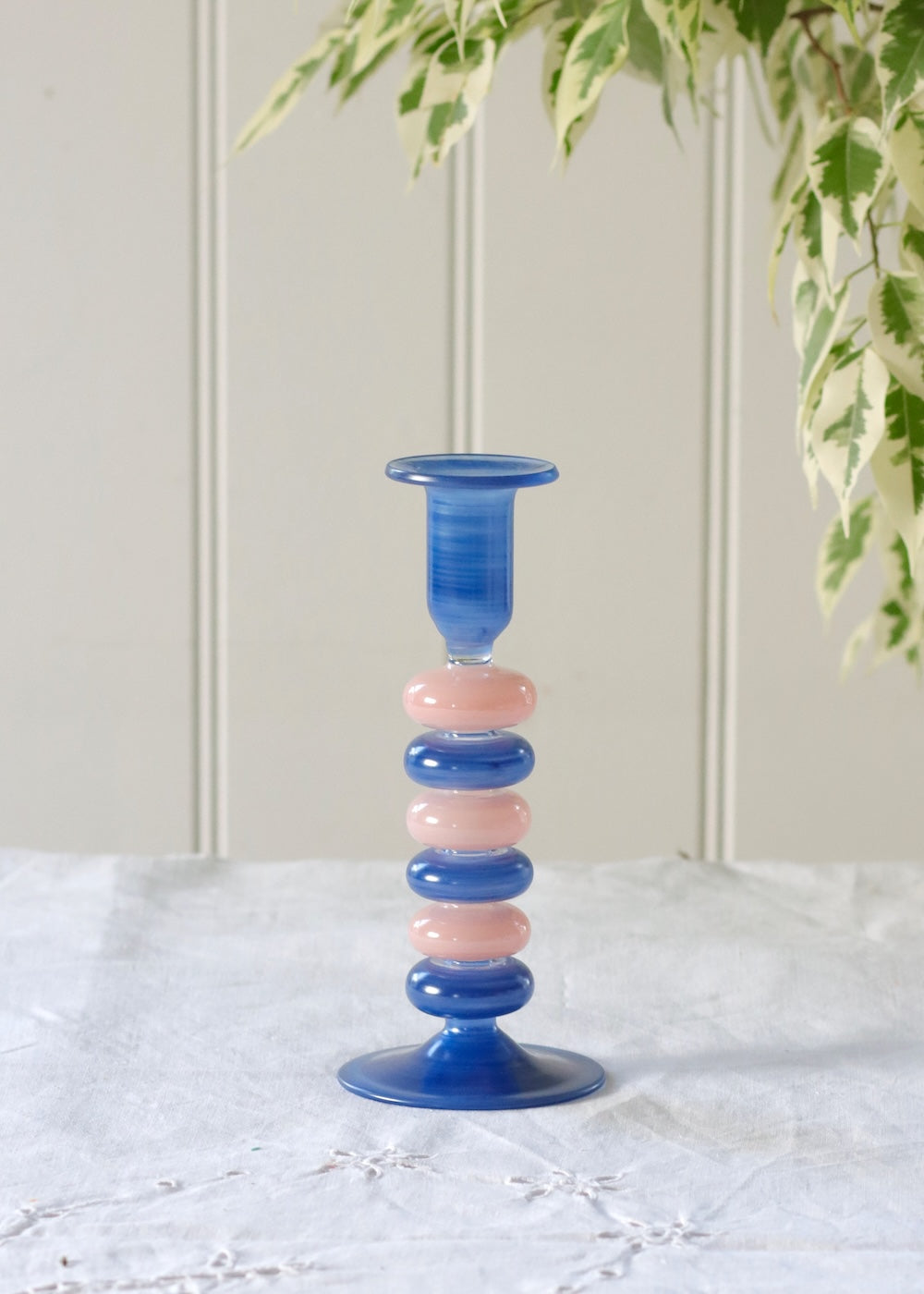Sea Pebble Candlestick Blue & Pink - Small