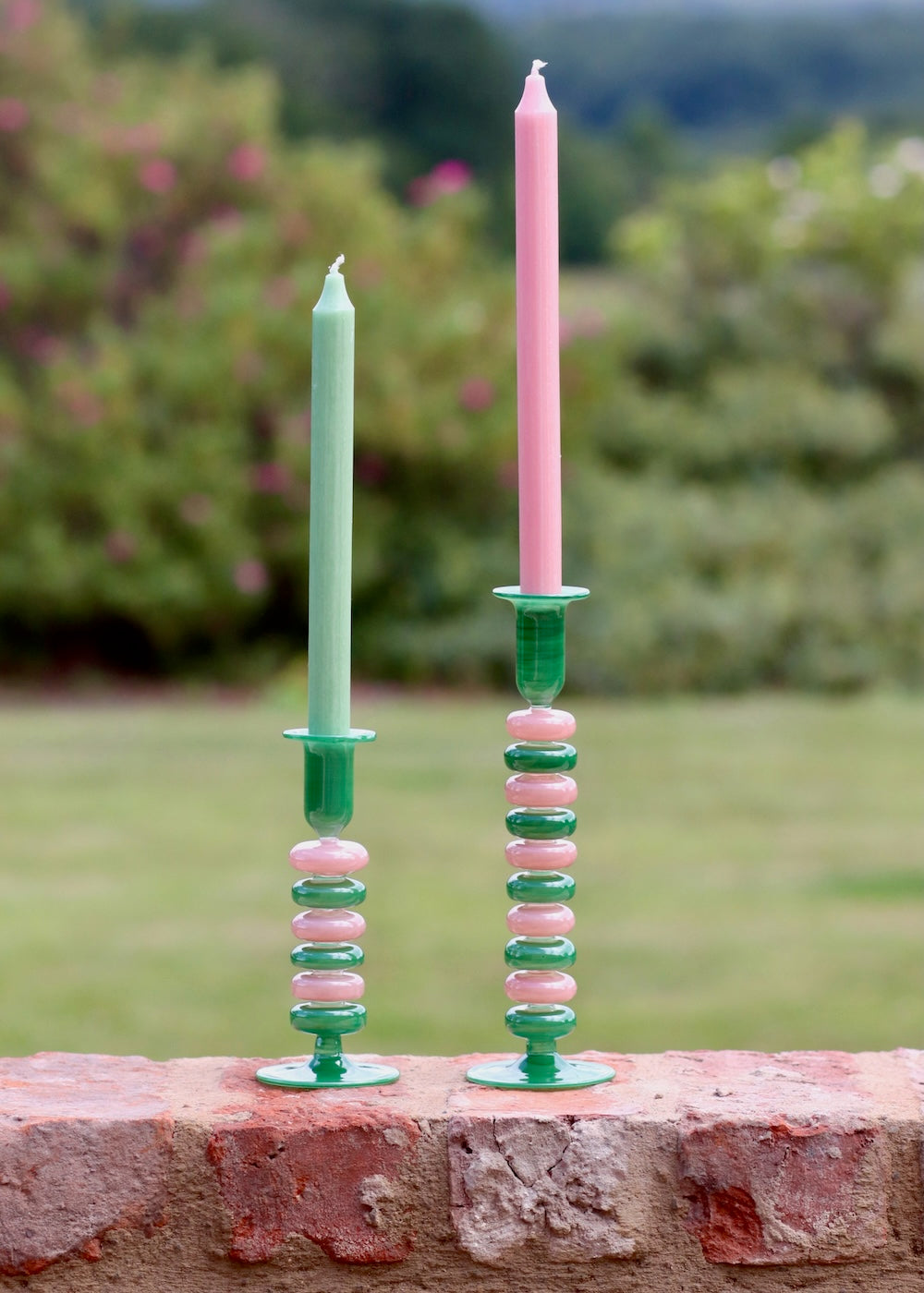 Sea Pebble Candlestick Green & Pink - Small
