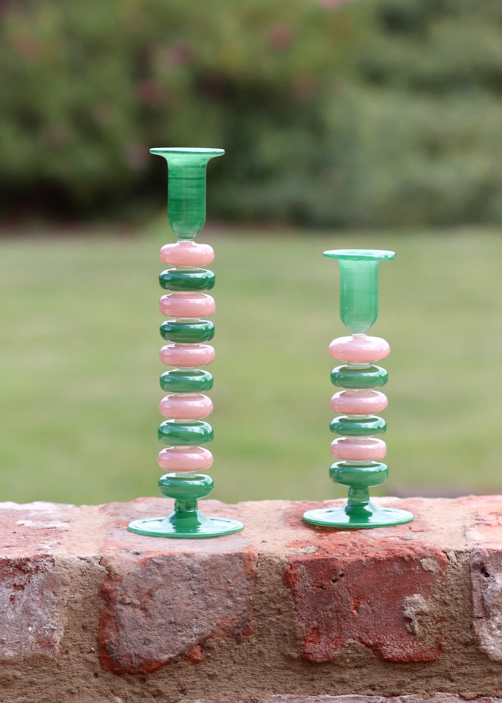 Sea Pebble Candlestick Green & Pink - Small