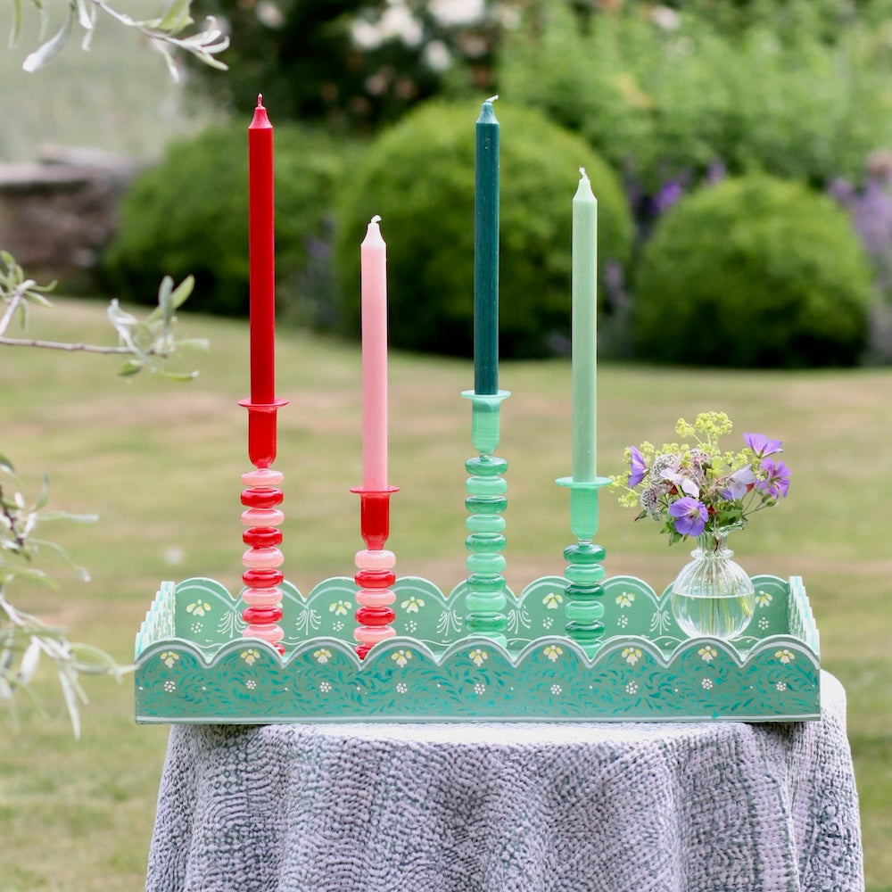 Sea Pebble Candlestick- Greens- Tall