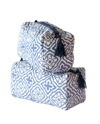Wash Bag- Cross Flower Blue