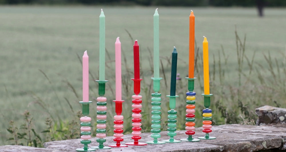 Sea Pebble Candlestick Green & Yellow - Tall