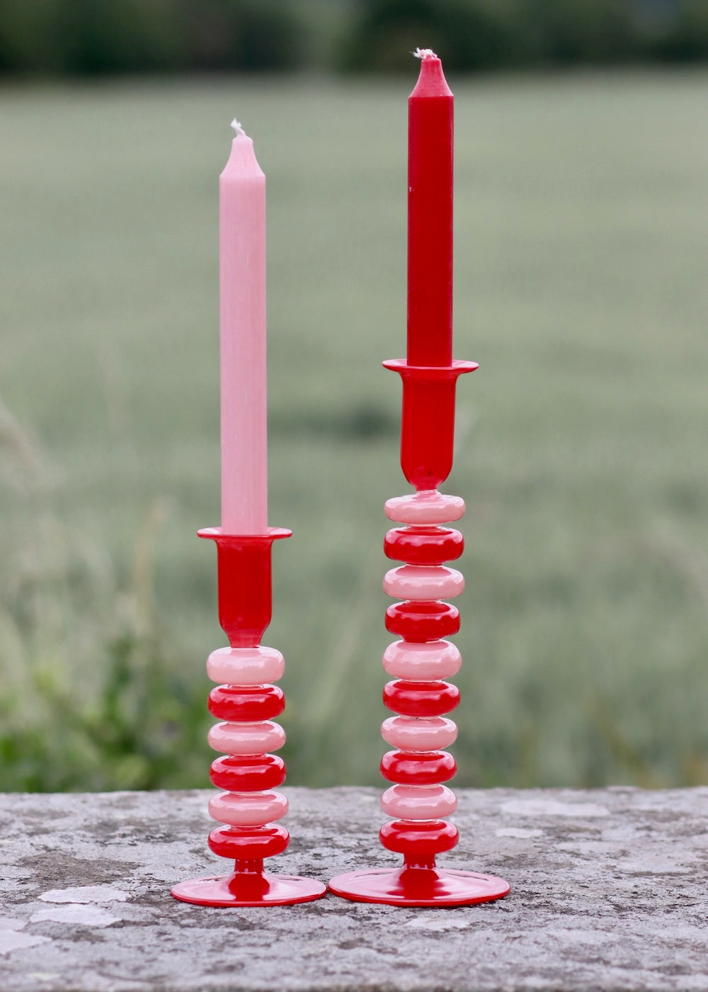 Sea Pebble Candlestick Pink & Red - Tall