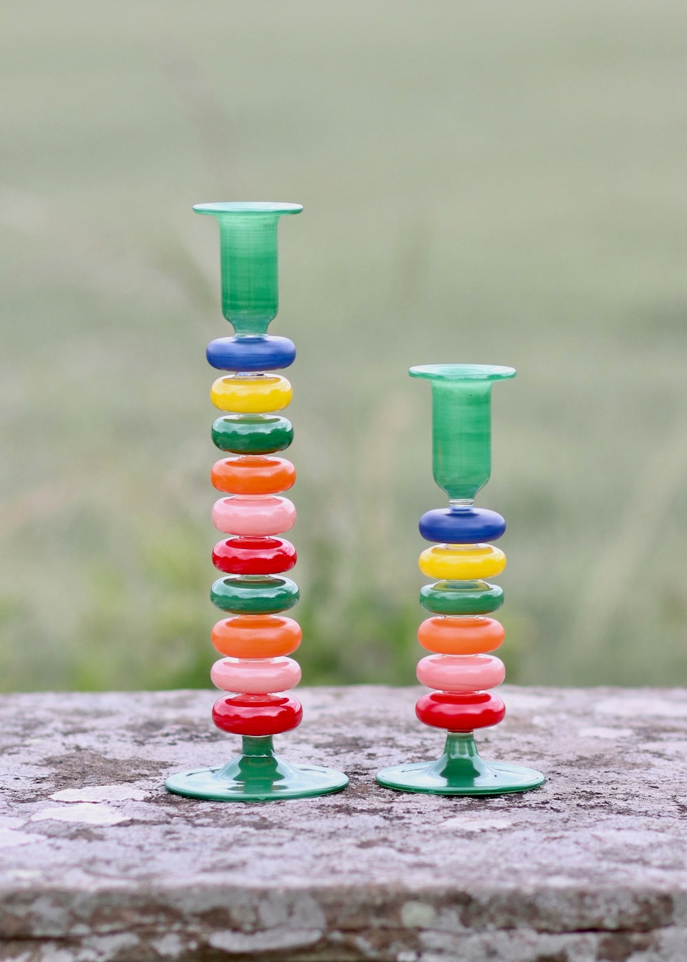 Sea Pebble Candlestick Rainbow - Small