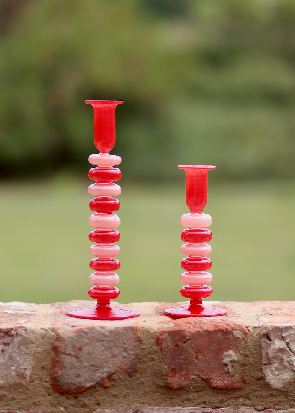 Sea Pebble Candlestick Pink & Red - Tall