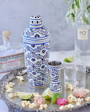NEW STYLE: Cocktail Shaker - Retro Blue & White