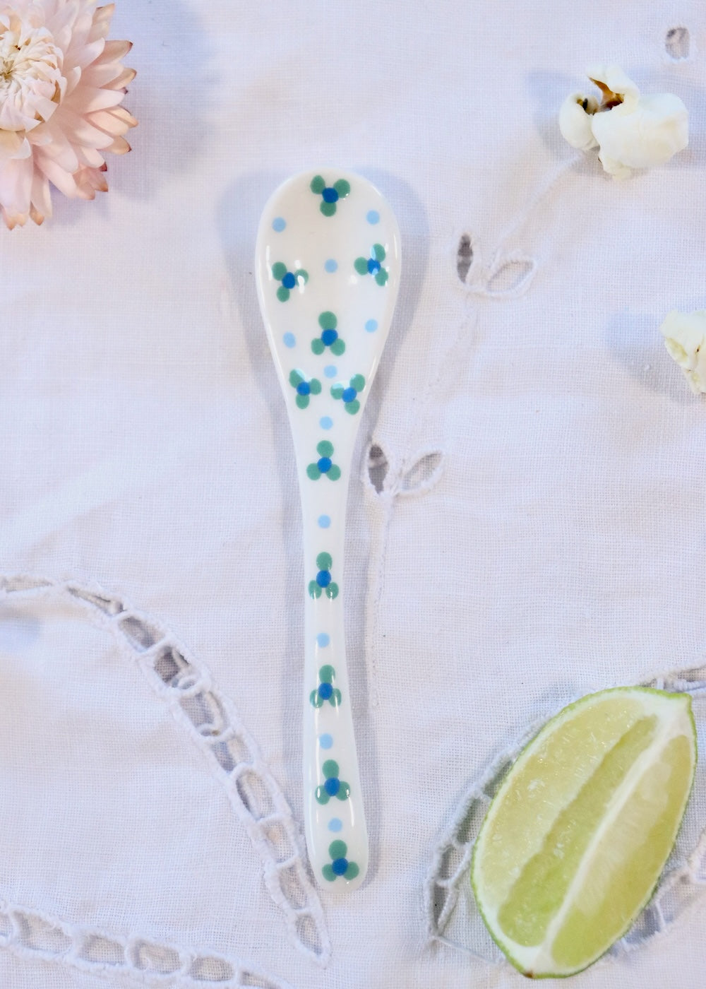 Ceramic Spoon - White & Teal