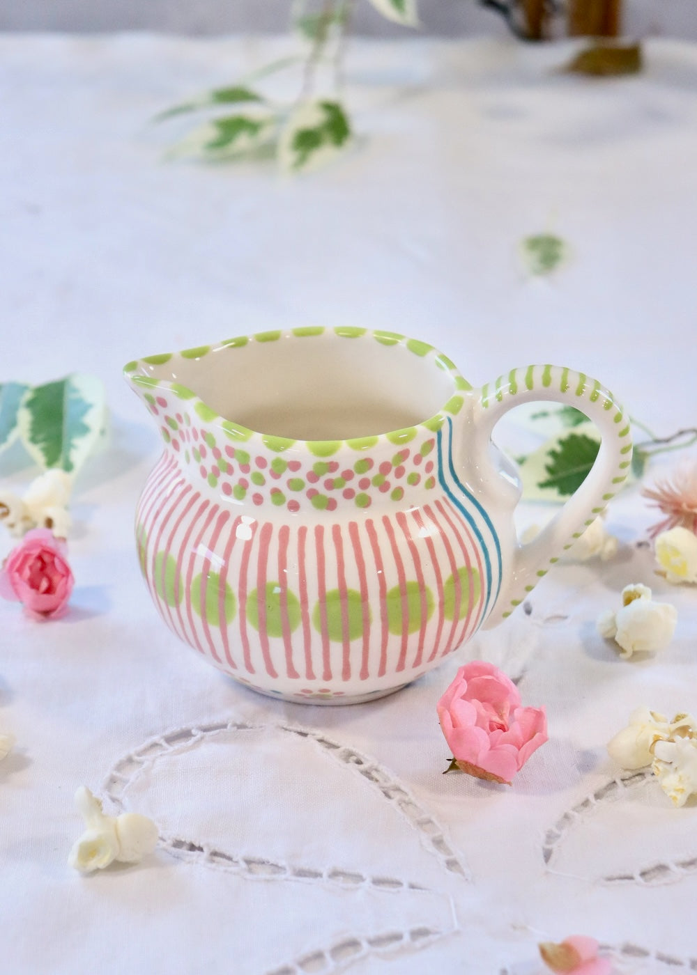 Dinky Jug- White with Pink Stripes