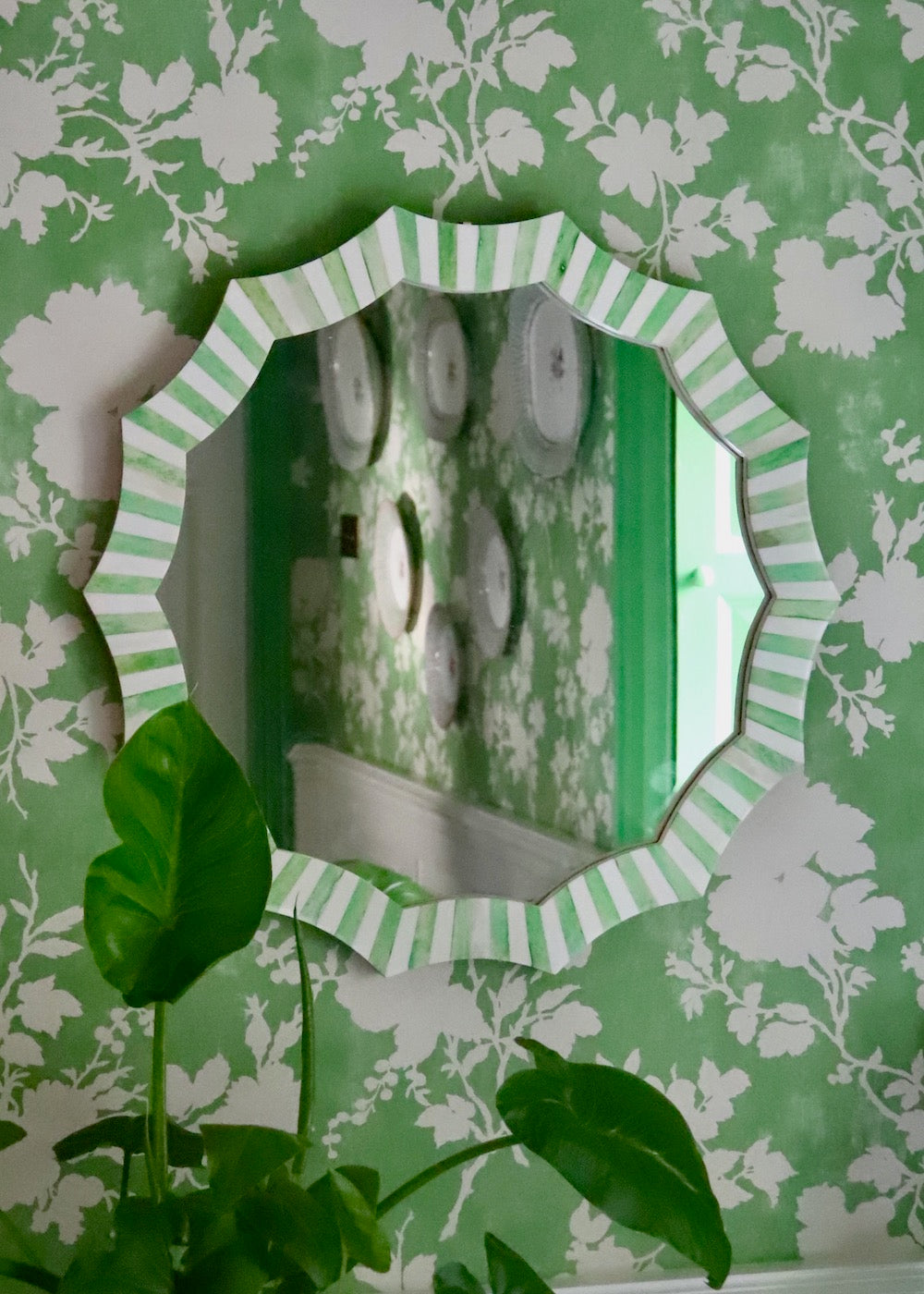 Scalloped Inlay Mirror - Green