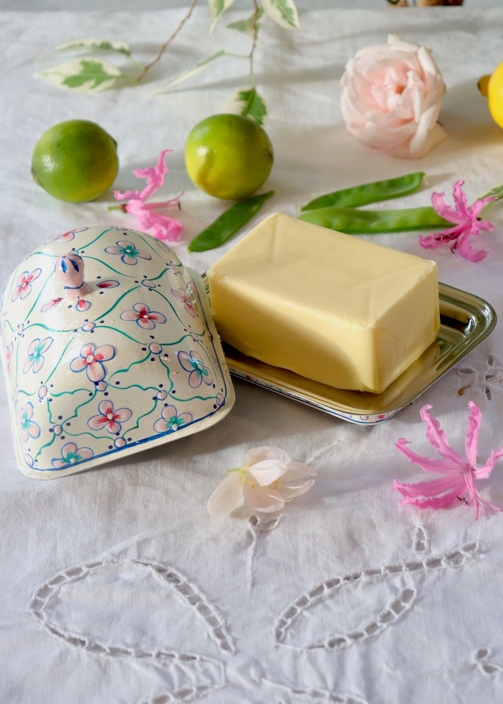 Butter Dish White & Pink