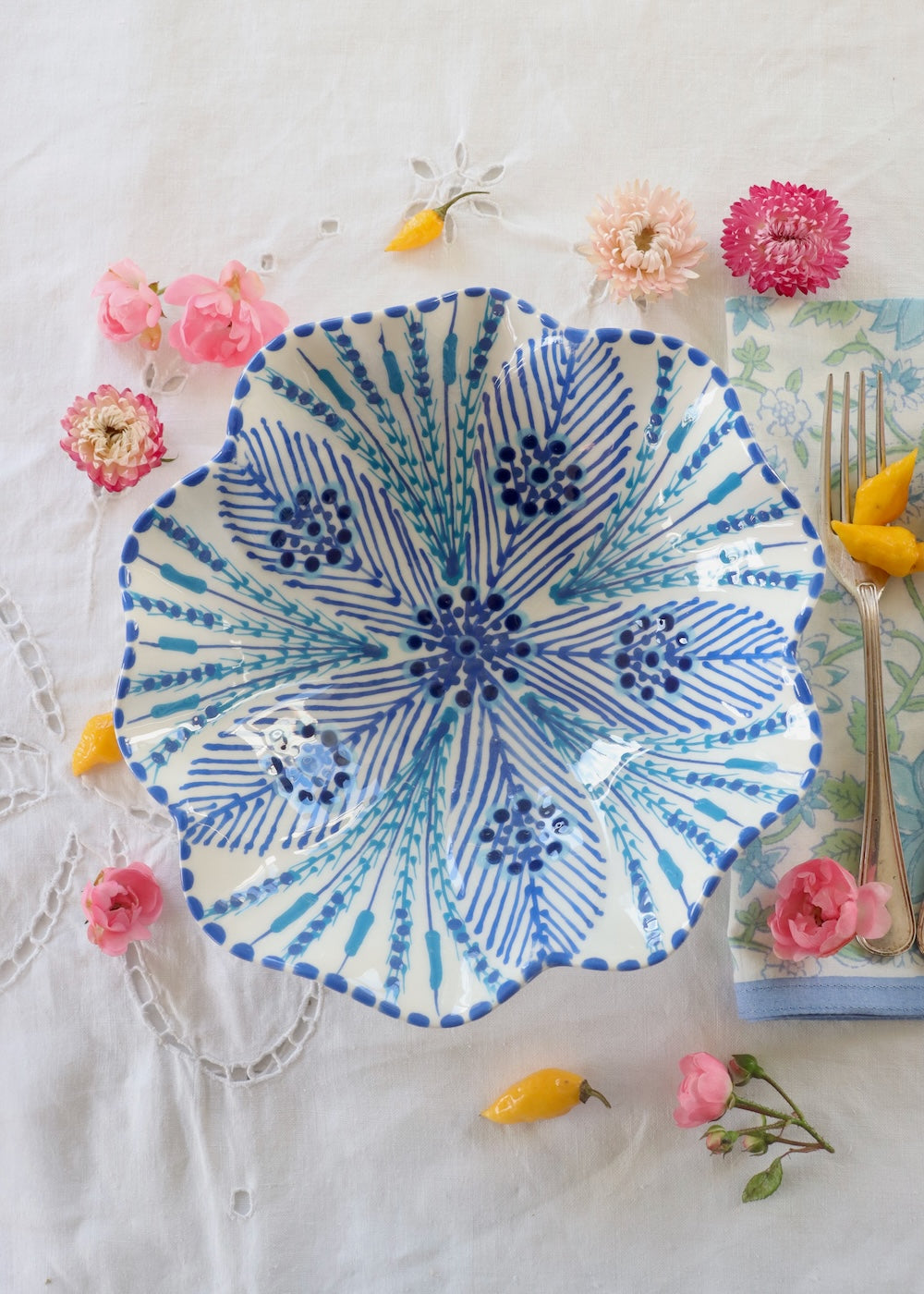 Pasta Bowl - White & Blue