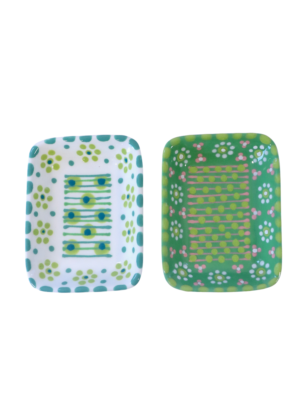 Pair of Trinket Dishes Green & White