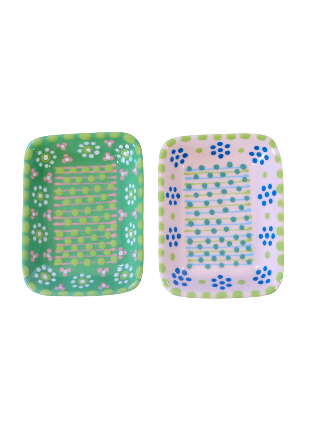 Pair of Trinket Dishes Pink & Green