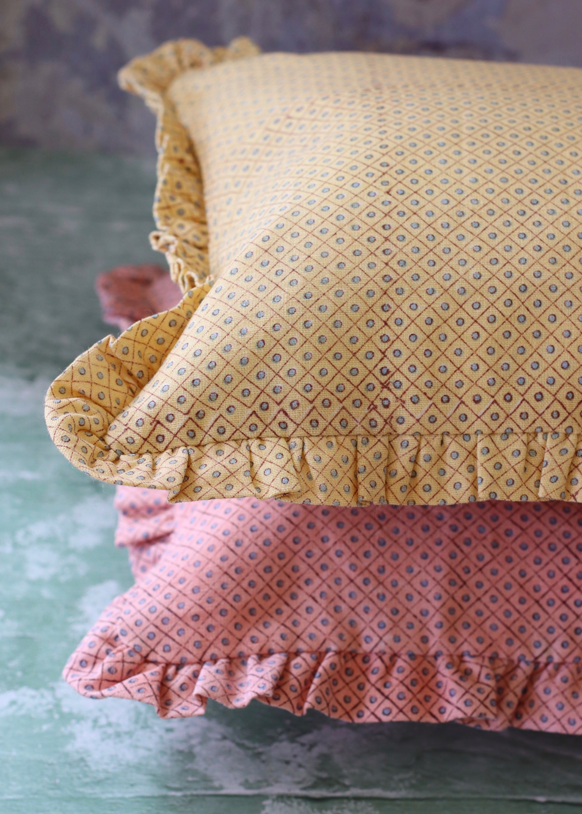 Ruffled Edge Linen Cushion - Golden Yellow