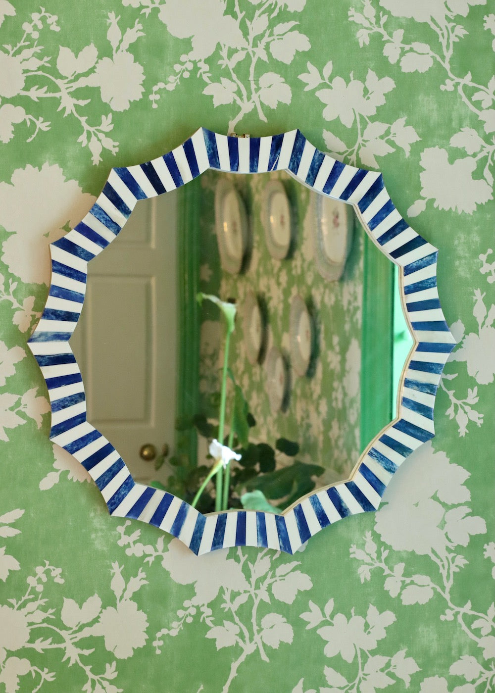 Scalloped Inlay Mirror - Rich Blue