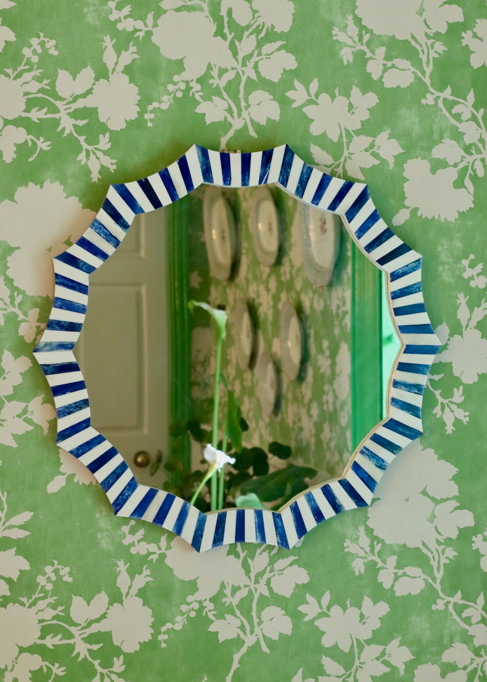 Scalloped Inlay Mirror - Rich Blue
