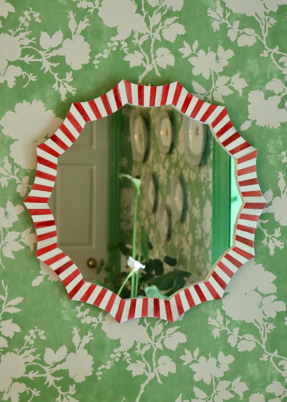 Scalloped Inlay Mirror - Red