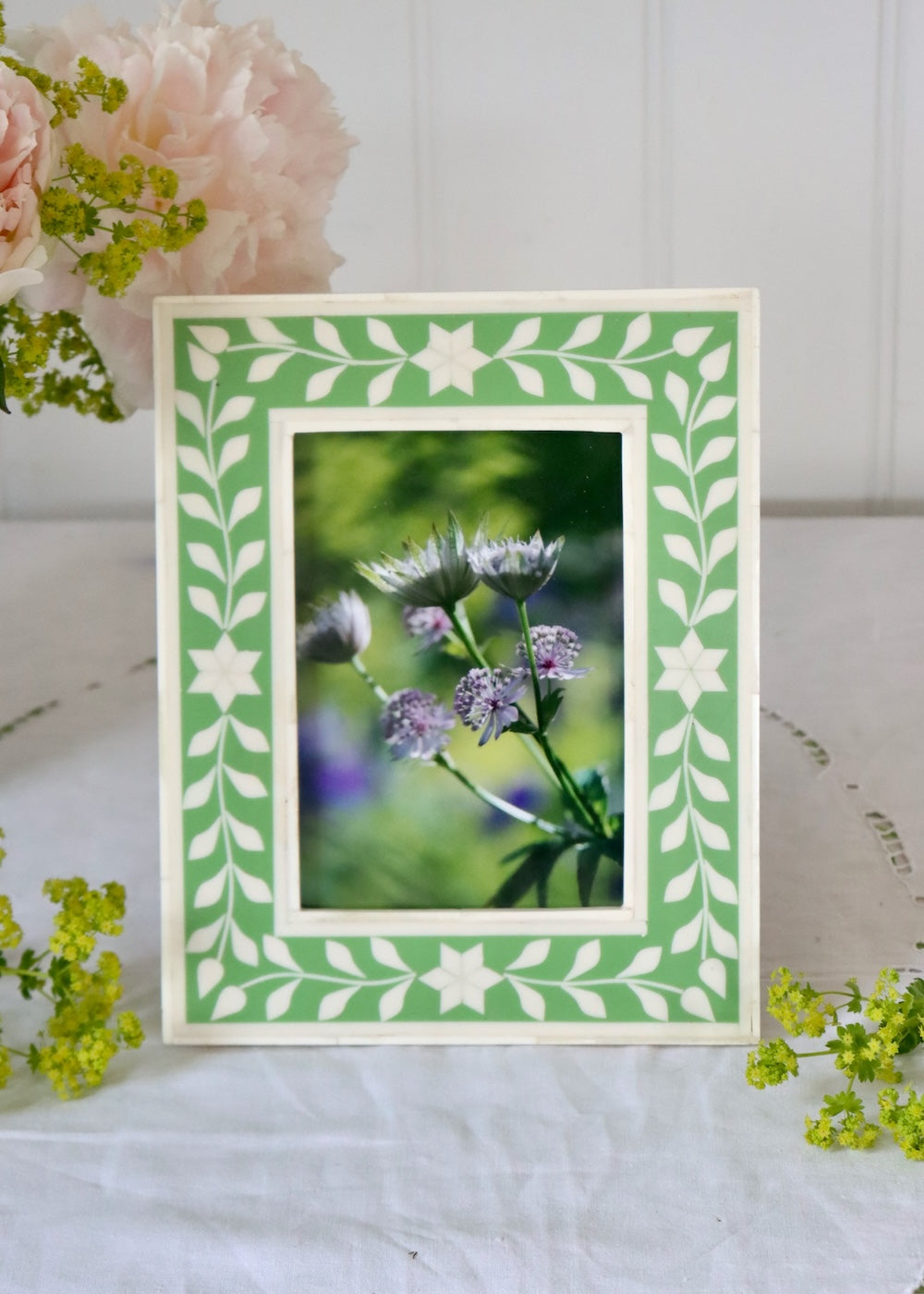 Photo Frame- Green With Ivory Leaf