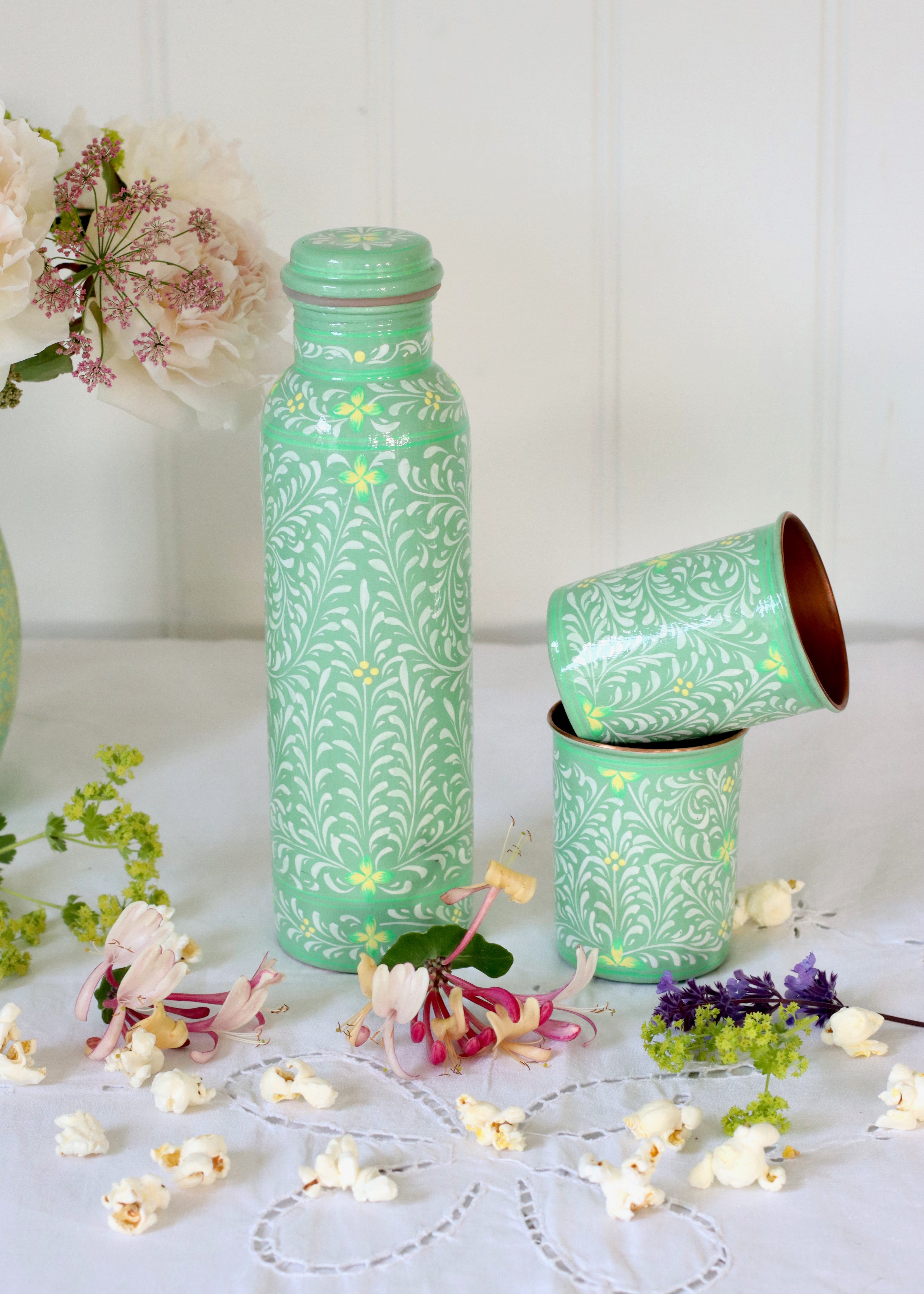 Hand Painted Water Bottle -Green