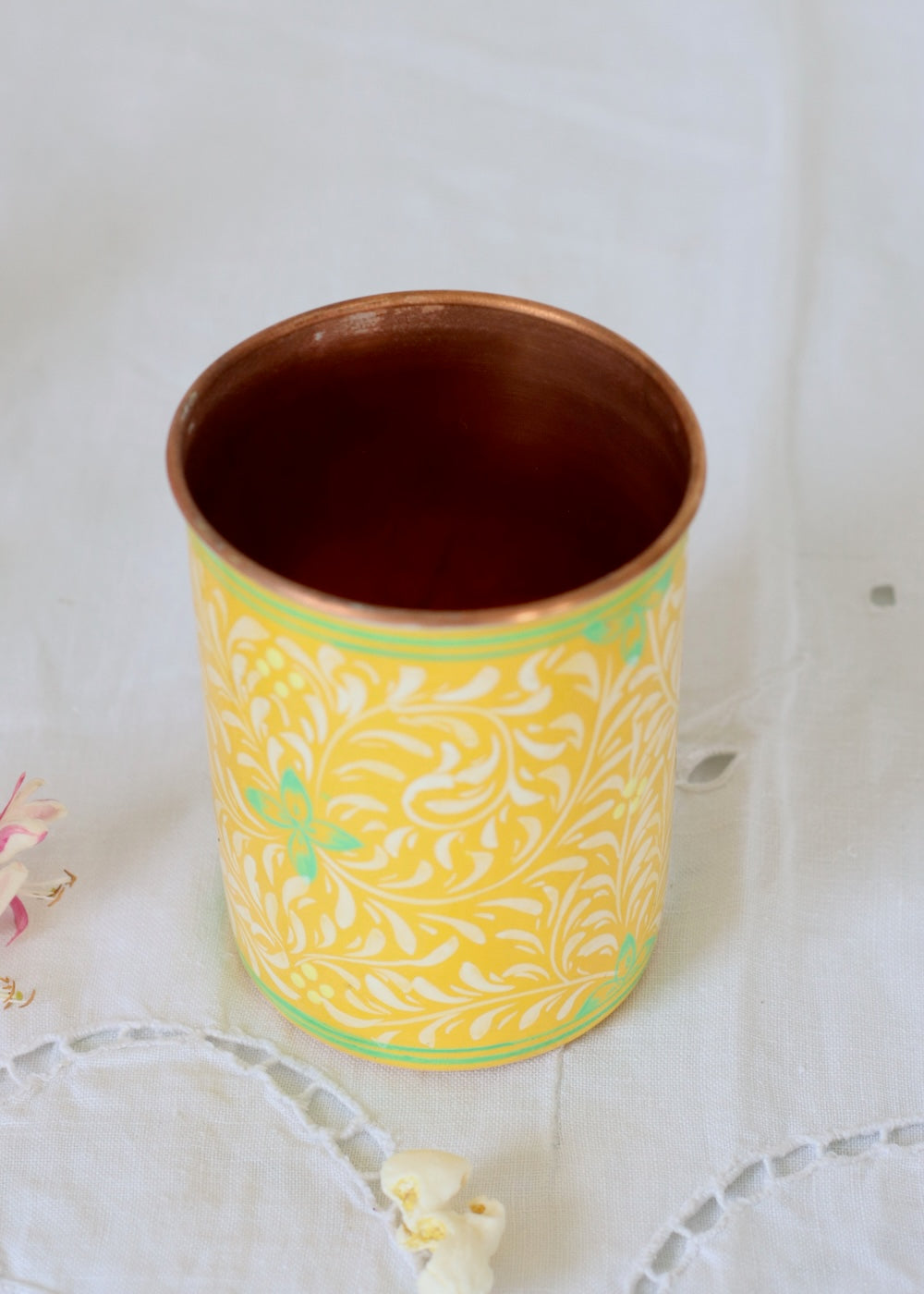 Hand Painted Water Bottle & Tumblers Set- Yellow