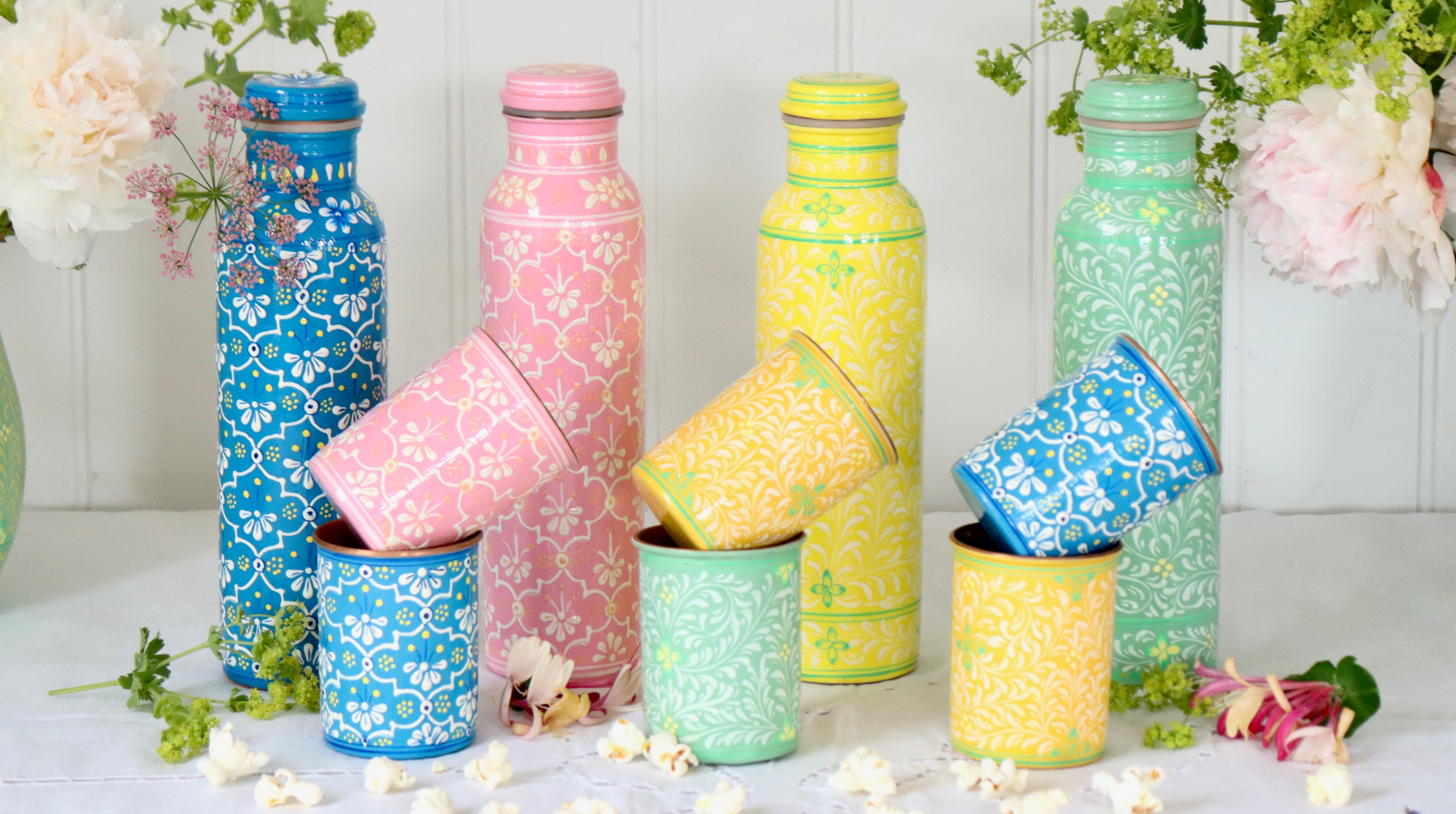 Hand Painted Water Bottle- Turquoise