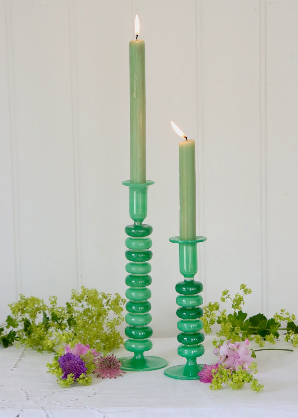 Sea Pebble Candlestick- Greens- Tall