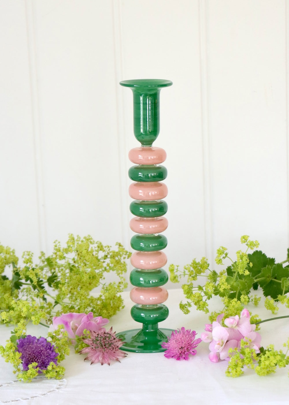 Sea Pebble Candlestick Green & Pink - Tall