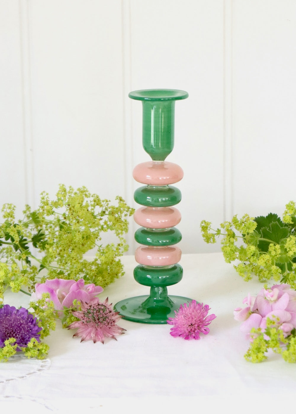 Sea Pebble Candlestick Green & Pink - Small