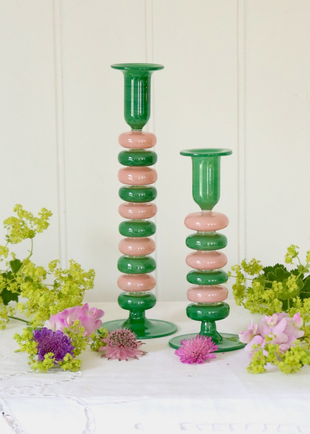 Sea Pebble Candlestick Green & Pink - Small