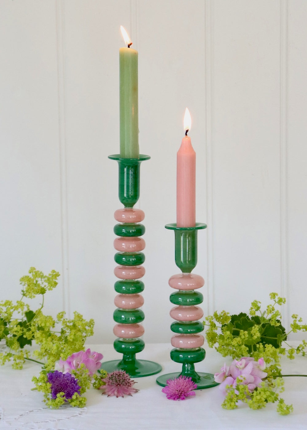 Sea Pebble Candlestick Green & Pink - Small
