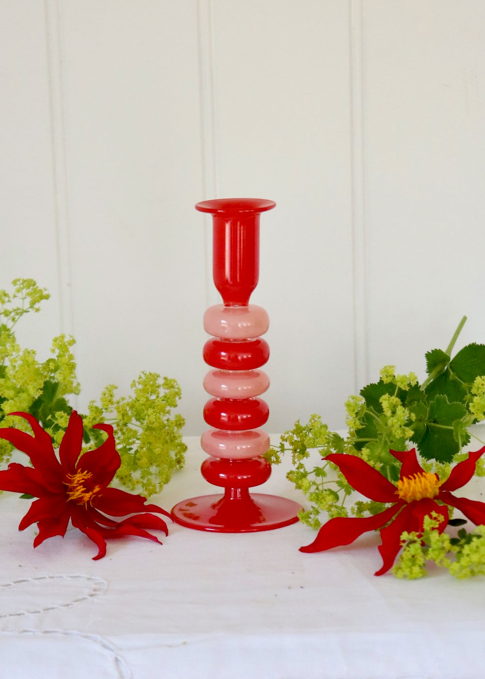 Sea Pebble Candlestick Pink & Red - Small