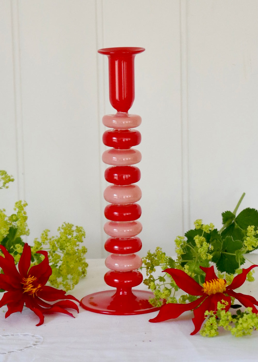 Sea Pebble Candlestick Pink & Red - Tall