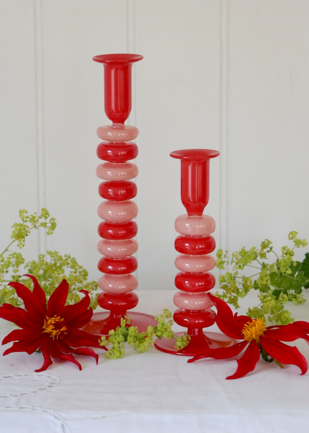 Sea Pebble Candlestick Pink & Red - Tall
