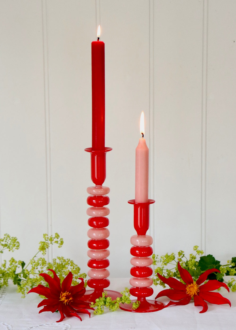 Sea Pebble Candlestick Pink & Red - Tall
