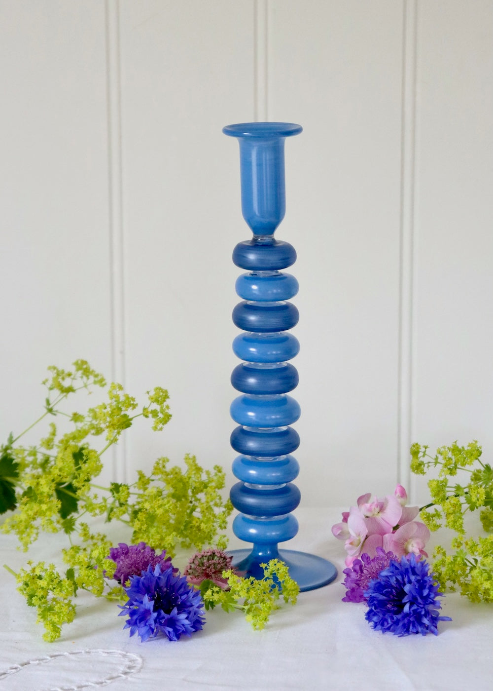 Sea Pebble Candlestick Blues -Tall