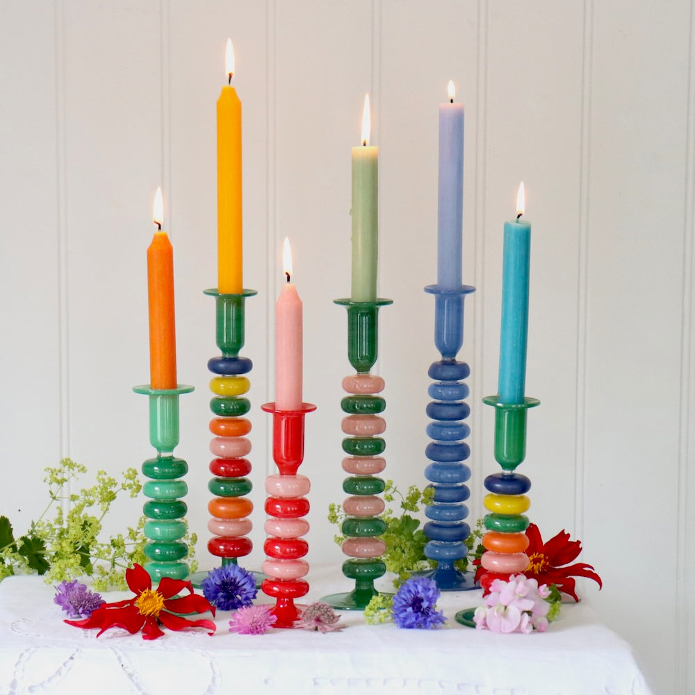 Sea Pebble Candlestick Green & Yellow - Tall