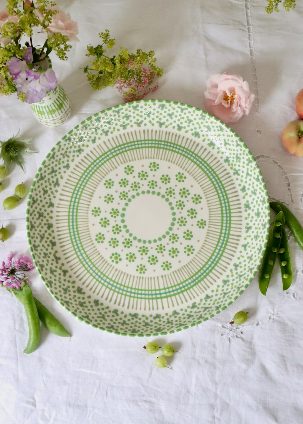 Round Serving Platter - White & Green