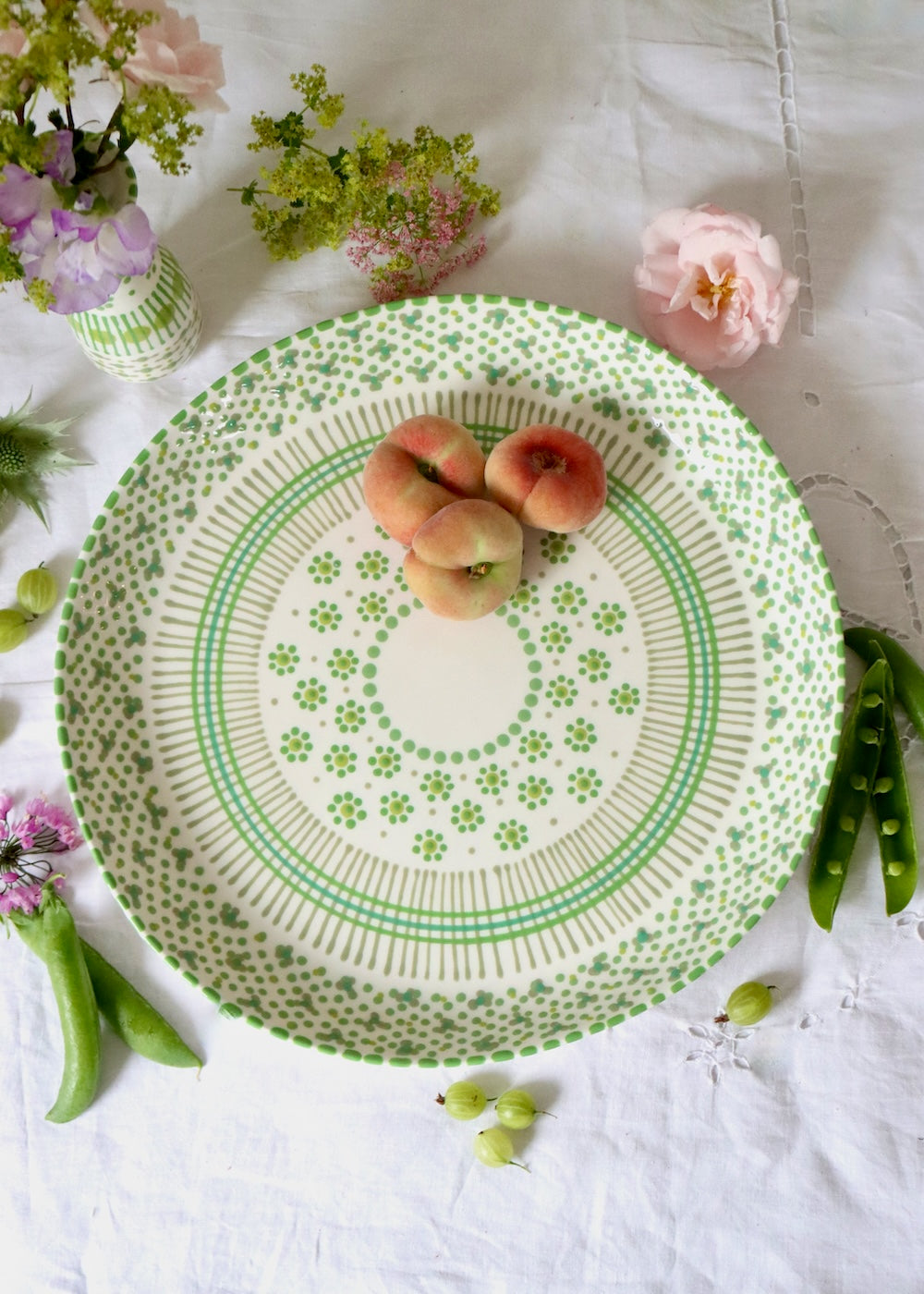 Round Serving Platter - White & Green
