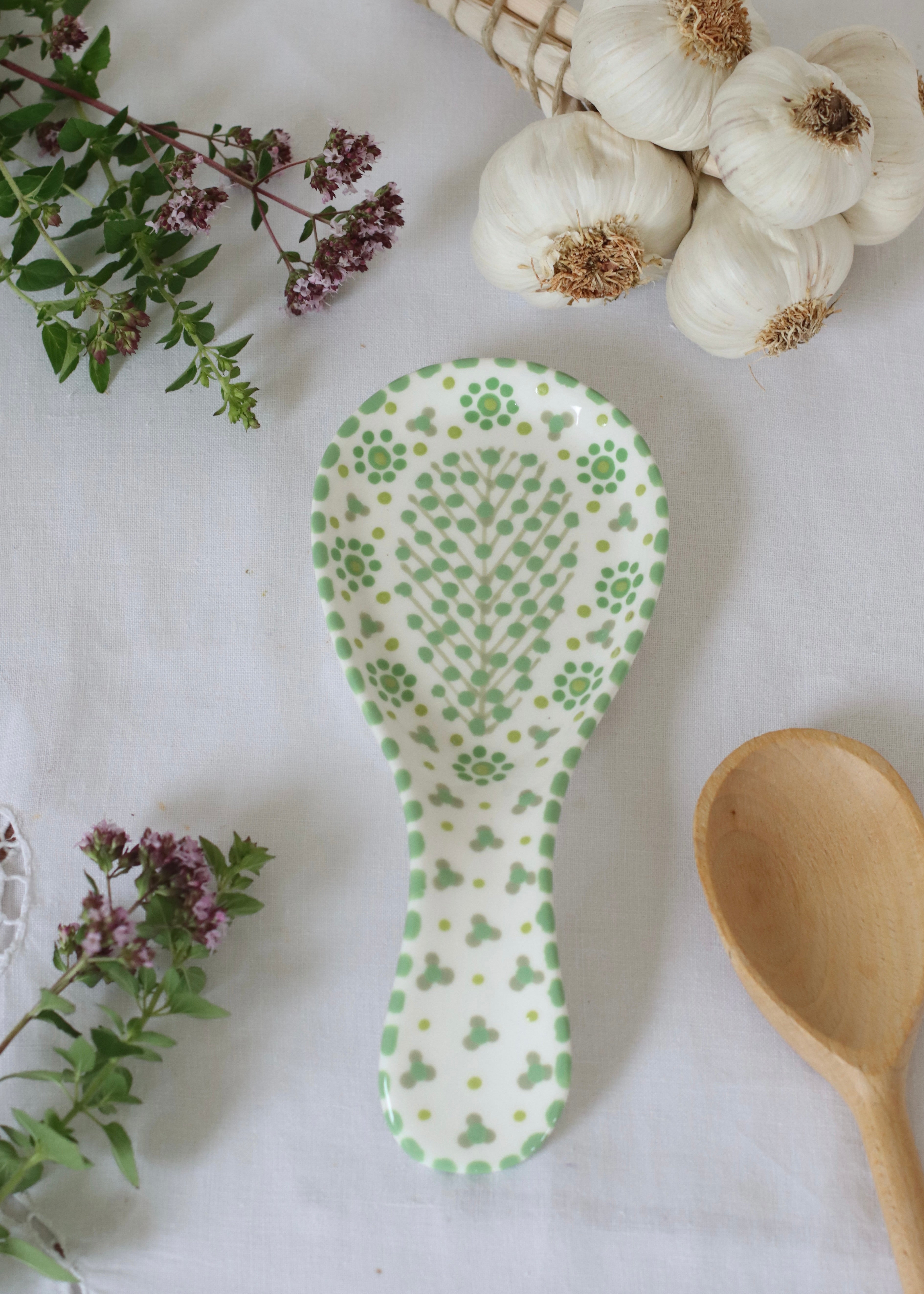 Spoon Rest - White and Green